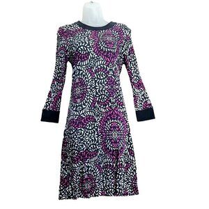 TORY BURCH Womens Dress SZ S100% Silk‎ Long Sleeves Retro Midi Purple Black